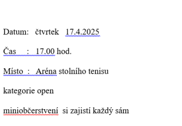Velikonoční turnaj ve stolním tenisu