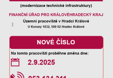 Změna telefonního čísla Finanční správy Hradec Kralové